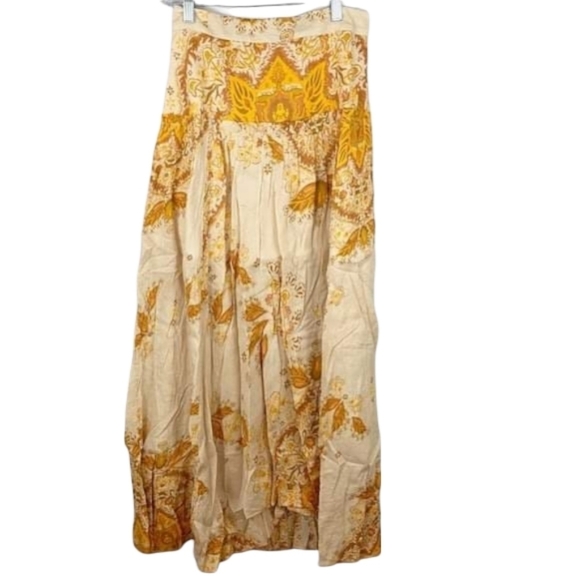 Free People Farrah Drop Waist Maxi Skirt Printed Tiered Ivory Combo Size 0 - Picture 6 of 12